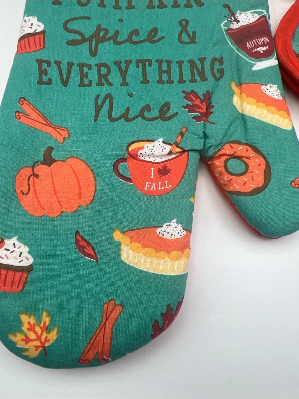 Home Collection Pumpkin Spice Oven Mitt and Pot Holders - Teal with Orange Trim